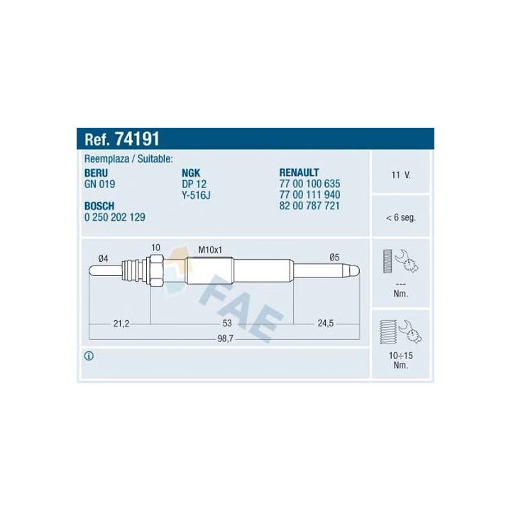 Kaitinimo žvakė FAE 74191