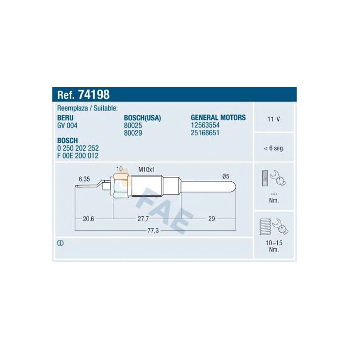 Kaitinimo žvakė FAE 74198