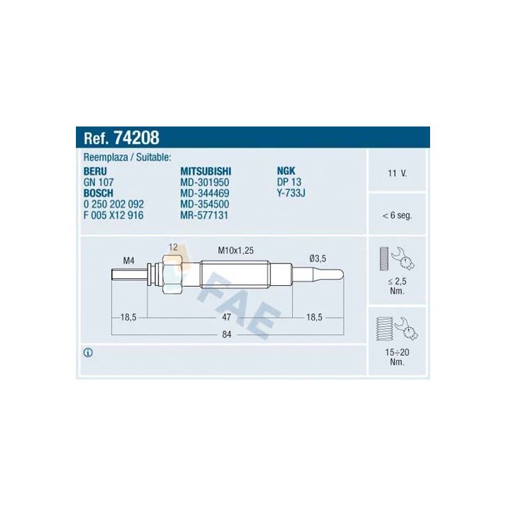Kaitinimo žvakė FAE 74208