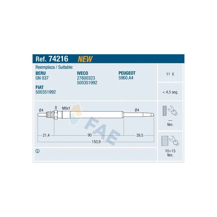 Kaitinimo žvakė FAE 74216
