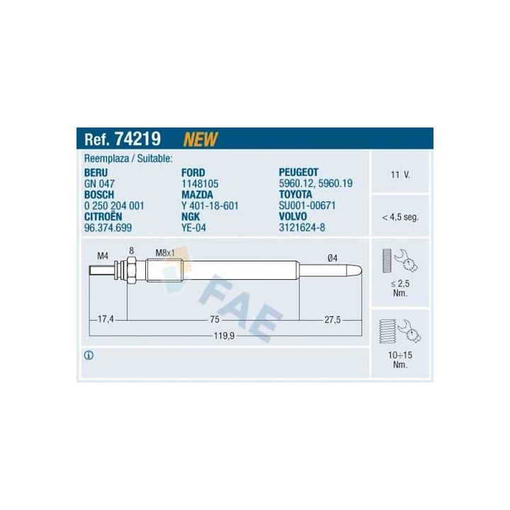 Kaitinimo žvakė FAE 74219