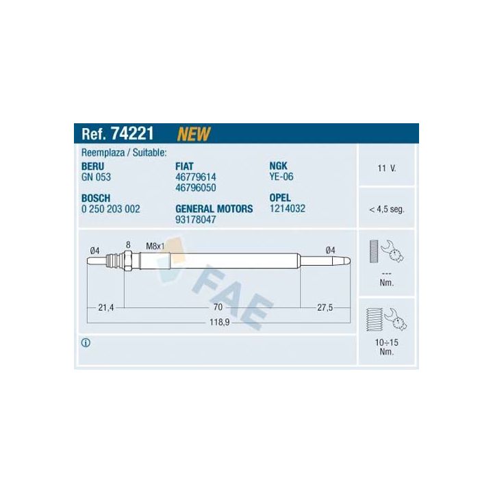 Kaitinimo žvakė FAE 74221