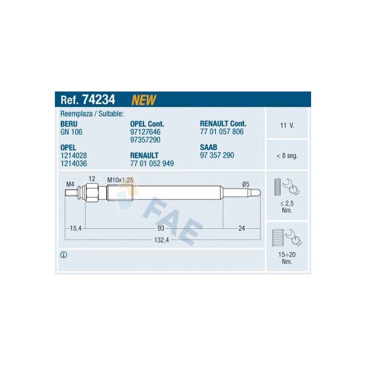 Kaitinimo žvakė FAE 74234