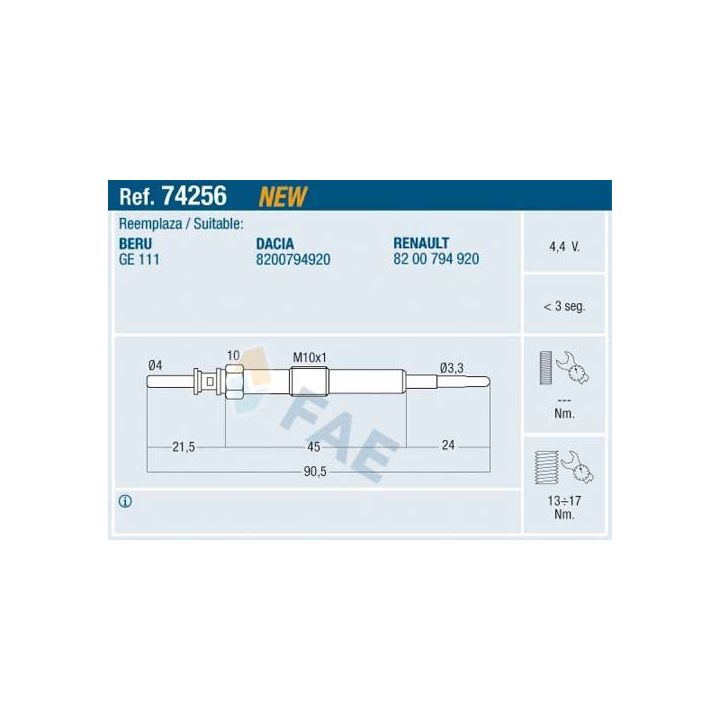 Kaitinimo žvakė FAE 74256