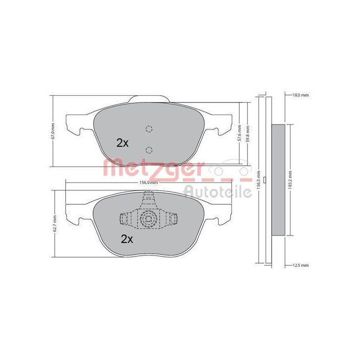 Stabdžių trinkelių rinkinys, diskinis stabdys METZGER 1170008