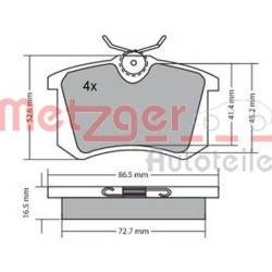 Stabdžių trinkelių rinkinys, diskinis stabdys METZGER 1170039