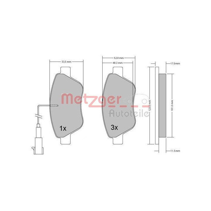 Stabdžių trinkelių rinkinys, diskinis stabdys METZGER 1170102