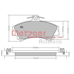 Stabdžių trinkelių rinkinys, diskinis stabdys METZGER 1170143