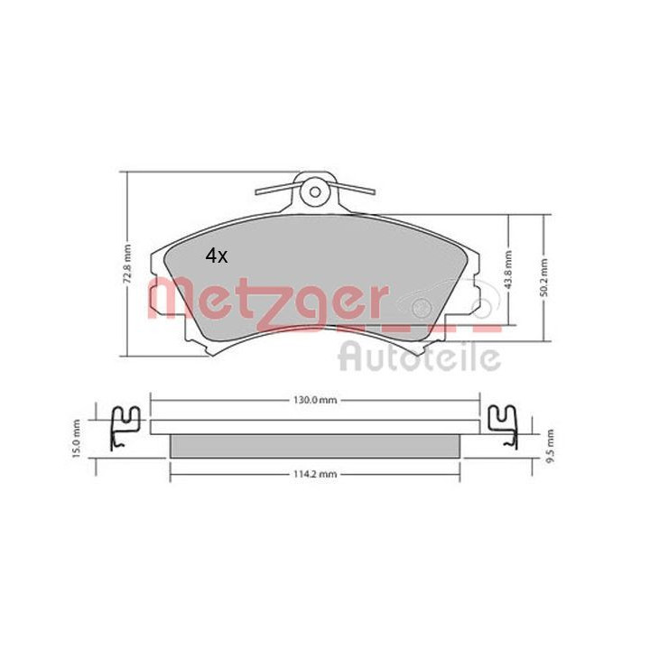 Stabdžių trinkelių rinkinys, diskinis stabdys METZGER 1170143