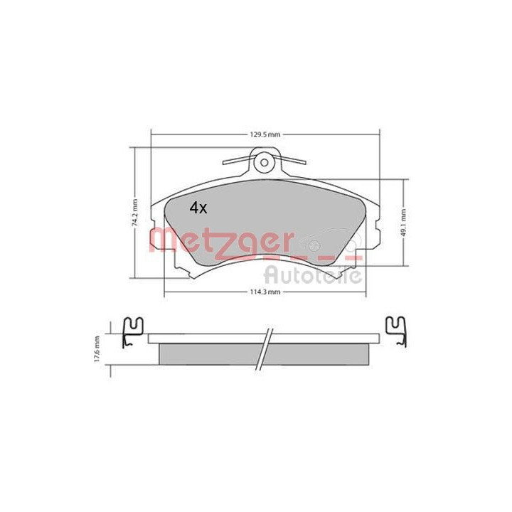 Stabdžių trinkelių rinkinys, diskinis stabdys METZGER 1170166