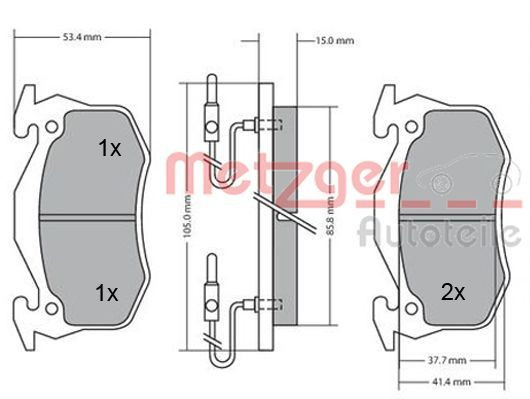 Stabdžių trinkelių rinkinys, diskinis stabdys METZGER 1170176