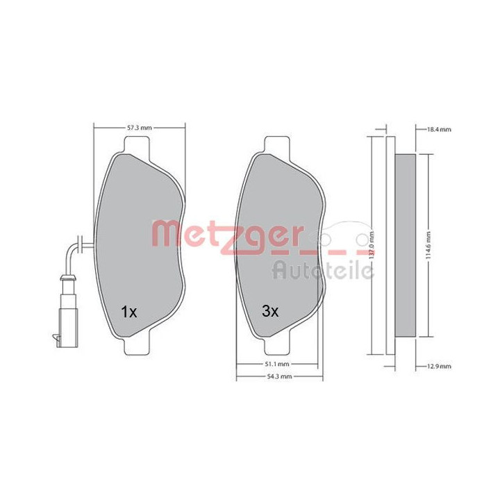 Stabdžių trinkelių rinkinys, diskinis stabdys METZGER 1170185