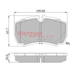 Stabdžių trinkelių rinkinys, diskinis stabdys METZGER 1170226