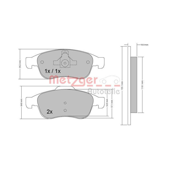 Stabdžių trinkelių rinkinys, diskinis stabdys METZGER 1170265