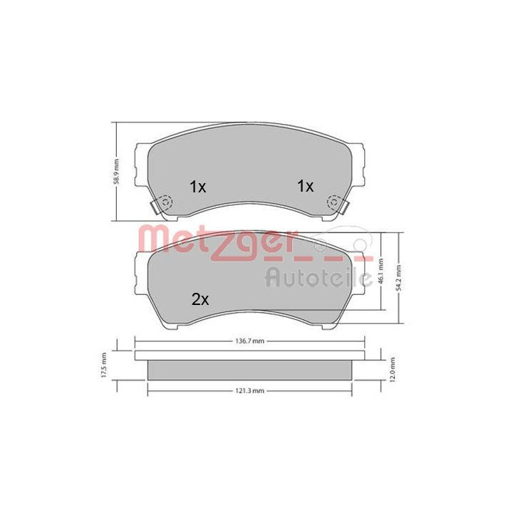 Stabdžių trinkelių rinkinys, diskinis stabdys METZGER 1170270