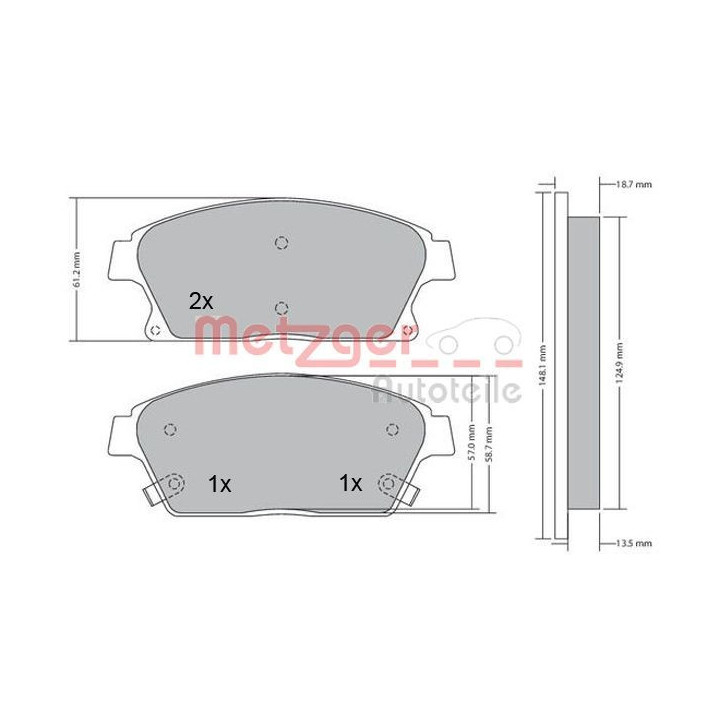 Stabdžių trinkelių rinkinys, diskinis stabdys METZGER 1170292