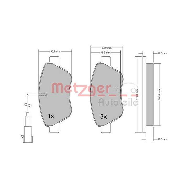 Stabdžių trinkelių rinkinys, diskinis stabdys METZGER 1170296