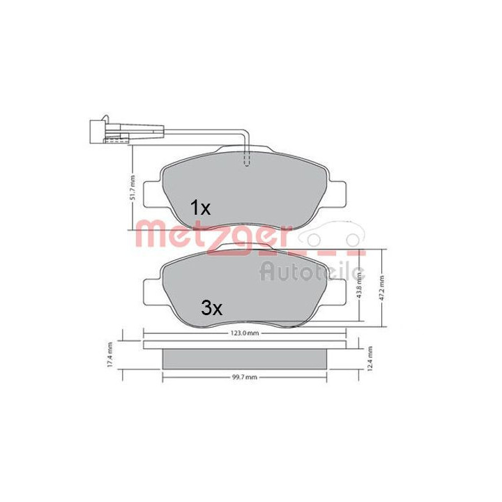 Stabdžių trinkelių rinkinys, diskinis stabdys METZGER 1170382