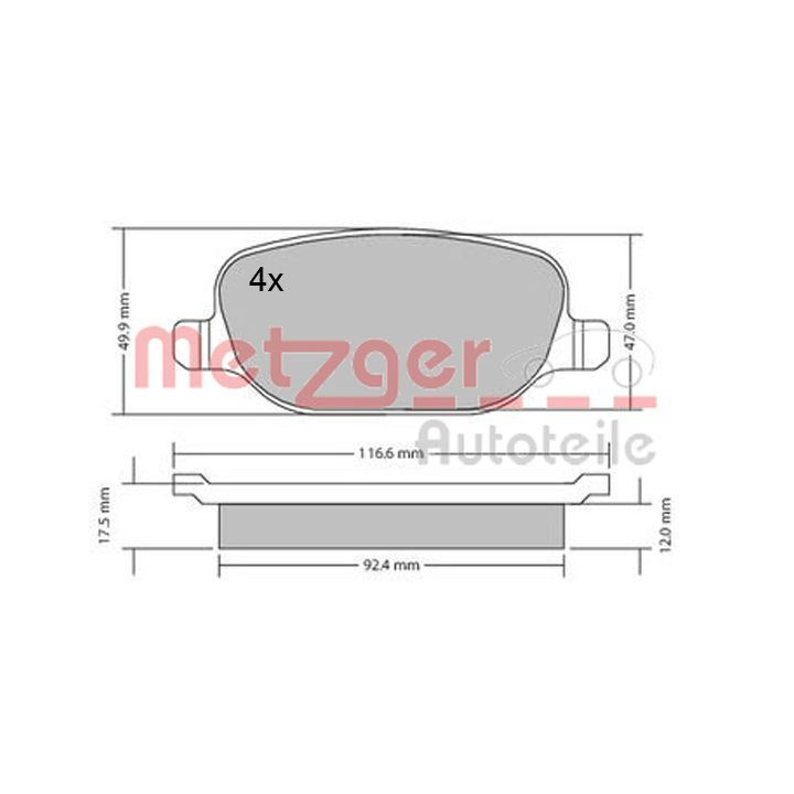Stabdžių trinkelių rinkinys, diskinis stabdys METZGER 1170403