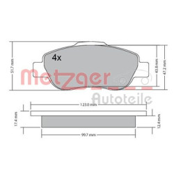 Stabdžių trinkelių rinkinys, diskinis stabdys METZGER 1170440