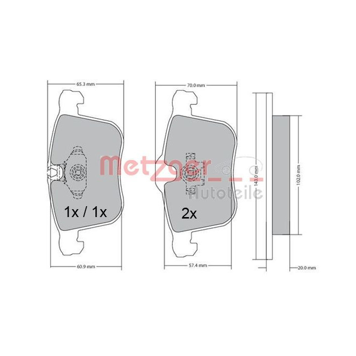 Stabdžių trinkelių rinkinys, diskinis stabdys METZGER 1170481