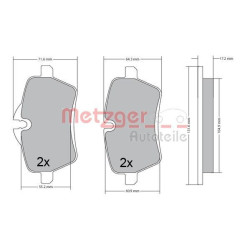 Stabdžių trinkelių rinkinys, diskinis stabdys METZGER 1170561