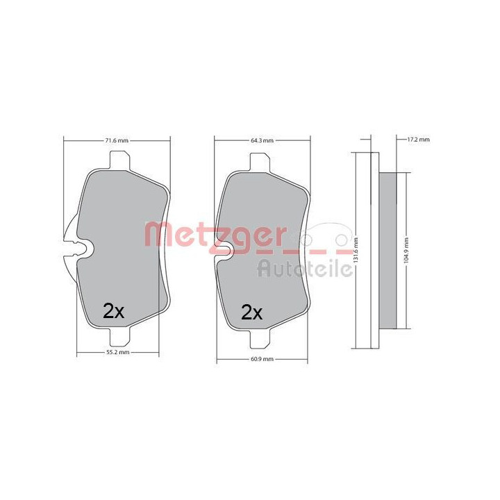 Stabdžių trinkelių rinkinys, diskinis stabdys METZGER 1170561