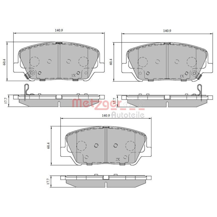 Stabdžių trinkelių rinkinys, diskinis stabdys METZGER 1170780