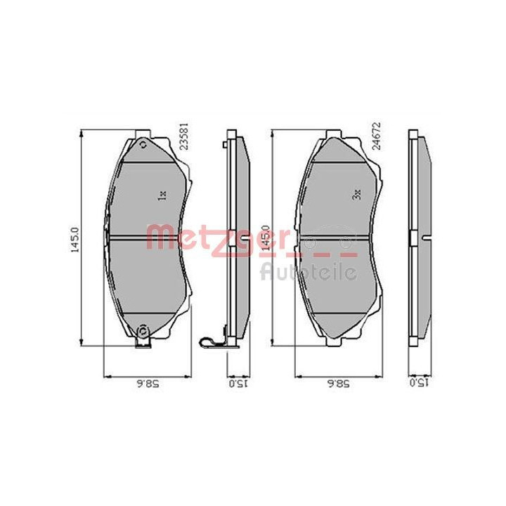 Stabdžių trinkelių rinkinys, diskinis stabdys METZGER 1170876