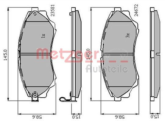 Stabdžių trinkelių rinkinys, diskinis stabdys METZGER 1170876