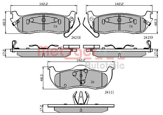 Stabdžių trinkelių rinkinys, diskinis stabdys METZGER 1170884