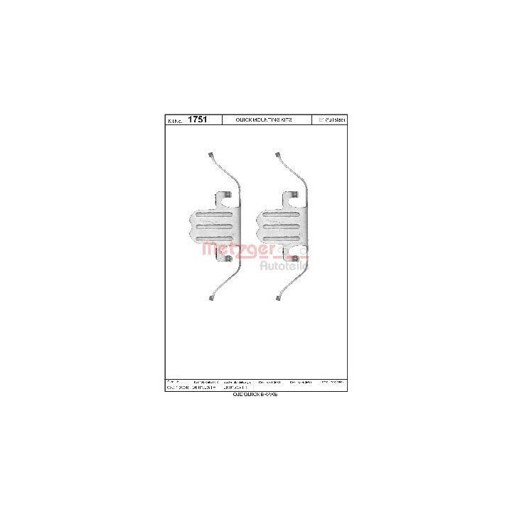 Priedų komplektas, diskinių stabdžių trinkelės METZGER 109-1751