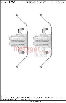 Priedų komplektas, diskinių stabdžių trinkelės METZGER 109-1751