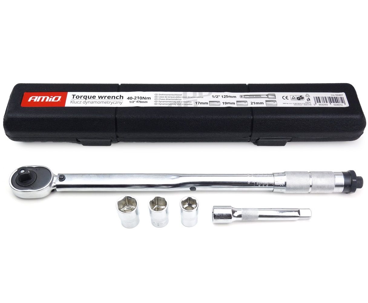 RAKTAS DINAMOMETRINIS SU GALVUTĖMIS 17/19/21 mm 40-210 Nm