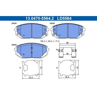 Stabdžių trinkelių rinkinys, diskinis stabdys ATE 13.0470-5564.2