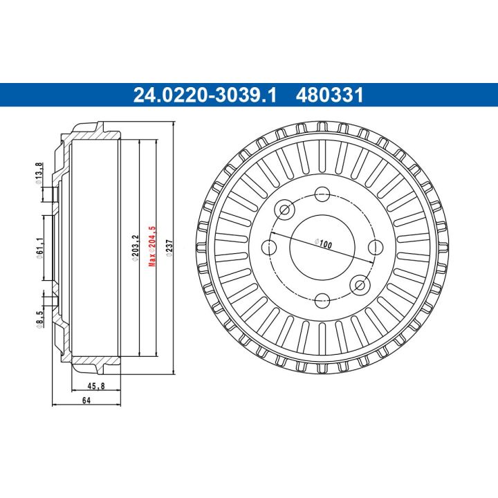 Stabdžių būgnas ATE 24.0220-3039.1