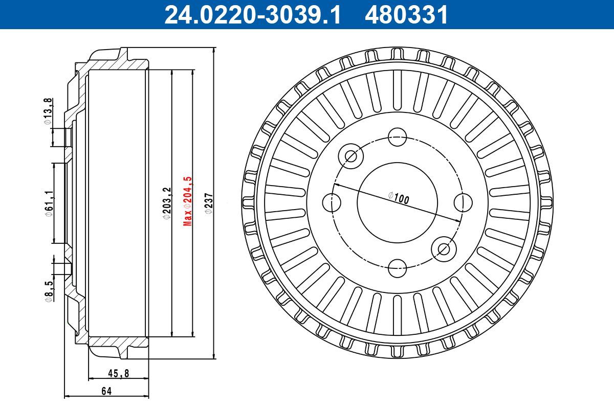 Stabdžių būgnas ATE 24.0220-3039.1