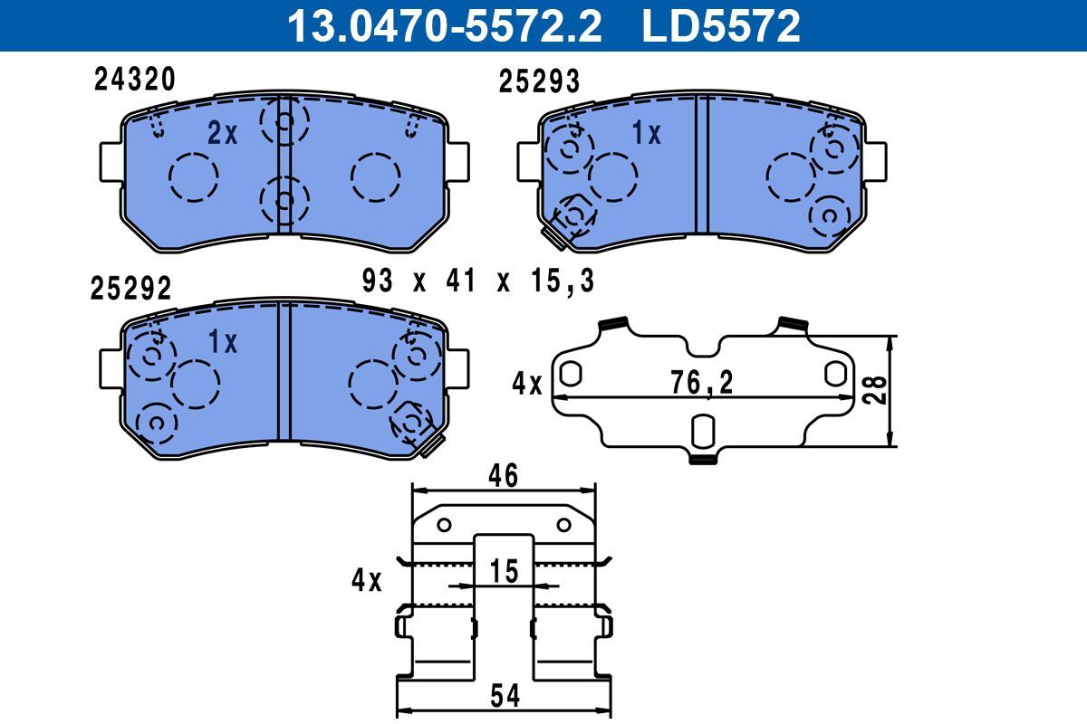 Stabdžių trinkelių rinkinys, diskinis stabdys ATE 13.0470-5572.2
