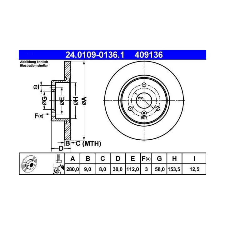 Stabdžių diskas ATE 24.0109-0136.1