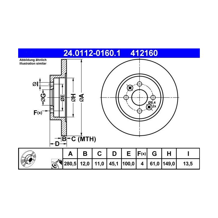 Stabdžių diskas ATE 24.0112-0160.1