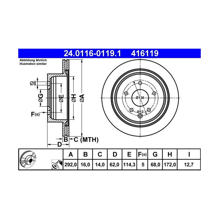 Stabdžių diskas ATE 24.0116-0119.1