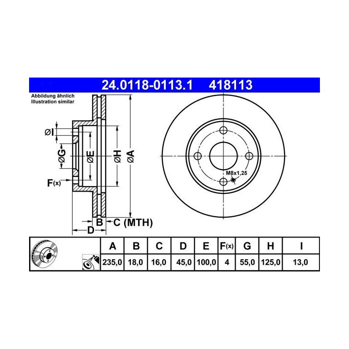 Stabdžių diskas ATE 24.0118-0113.1