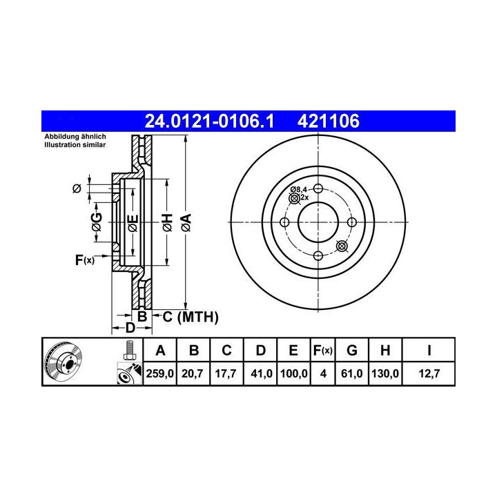 Stabdžių diskas ATE 24.0121-0106.1