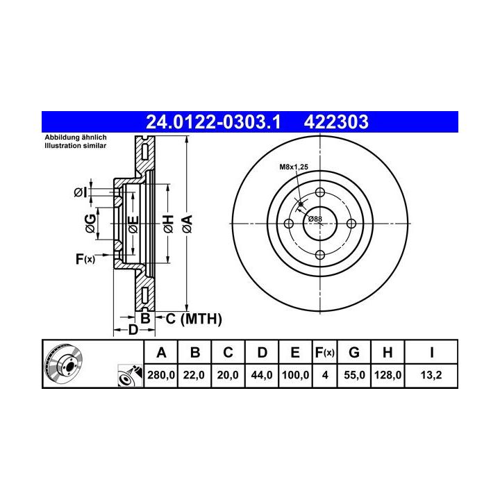 Stabdžių diskas ATE 24.0122-0303.1