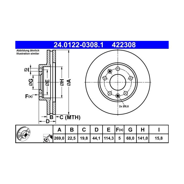 Stabdžių diskas ATE 24.0122-0308.1