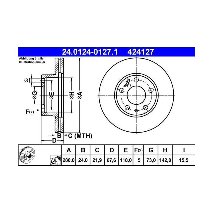 Stabdžių diskas ATE 24.0124-0127.1