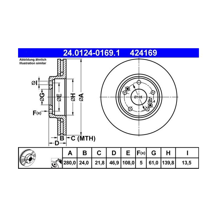 Stabdžių diskas ATE 24.0124-0169.1