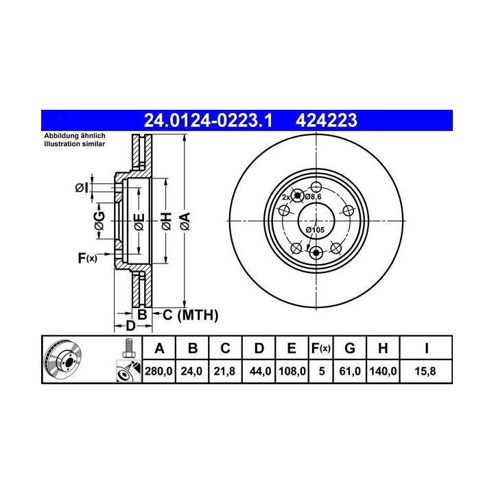 Stabdžių diskas ATE 24.0124-0223.1