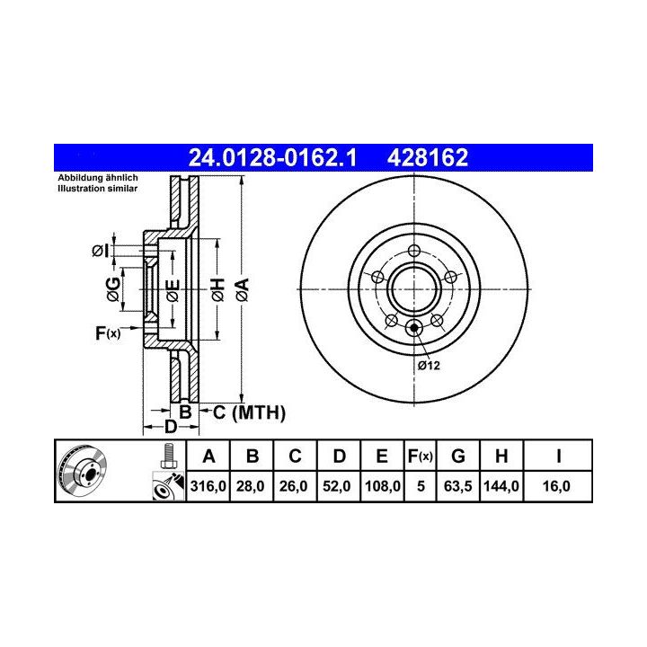 Stabdžių diskas ATE 24.0128-0162.1