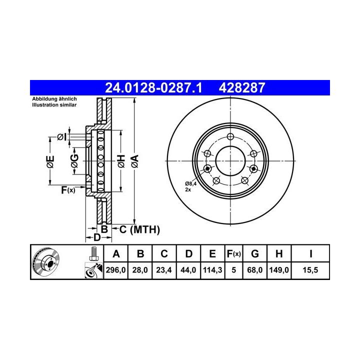 Stabdžių diskas ATE 24.0128-0287.1